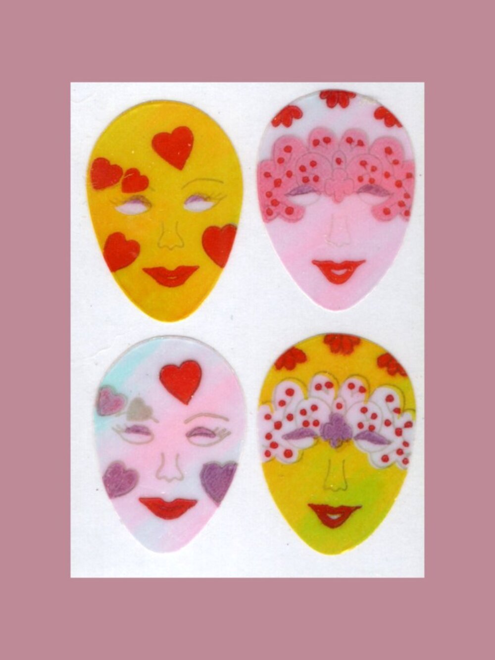 Great 7 Pearly Masks Vintage Stickers (Like Sandylion) New Backing